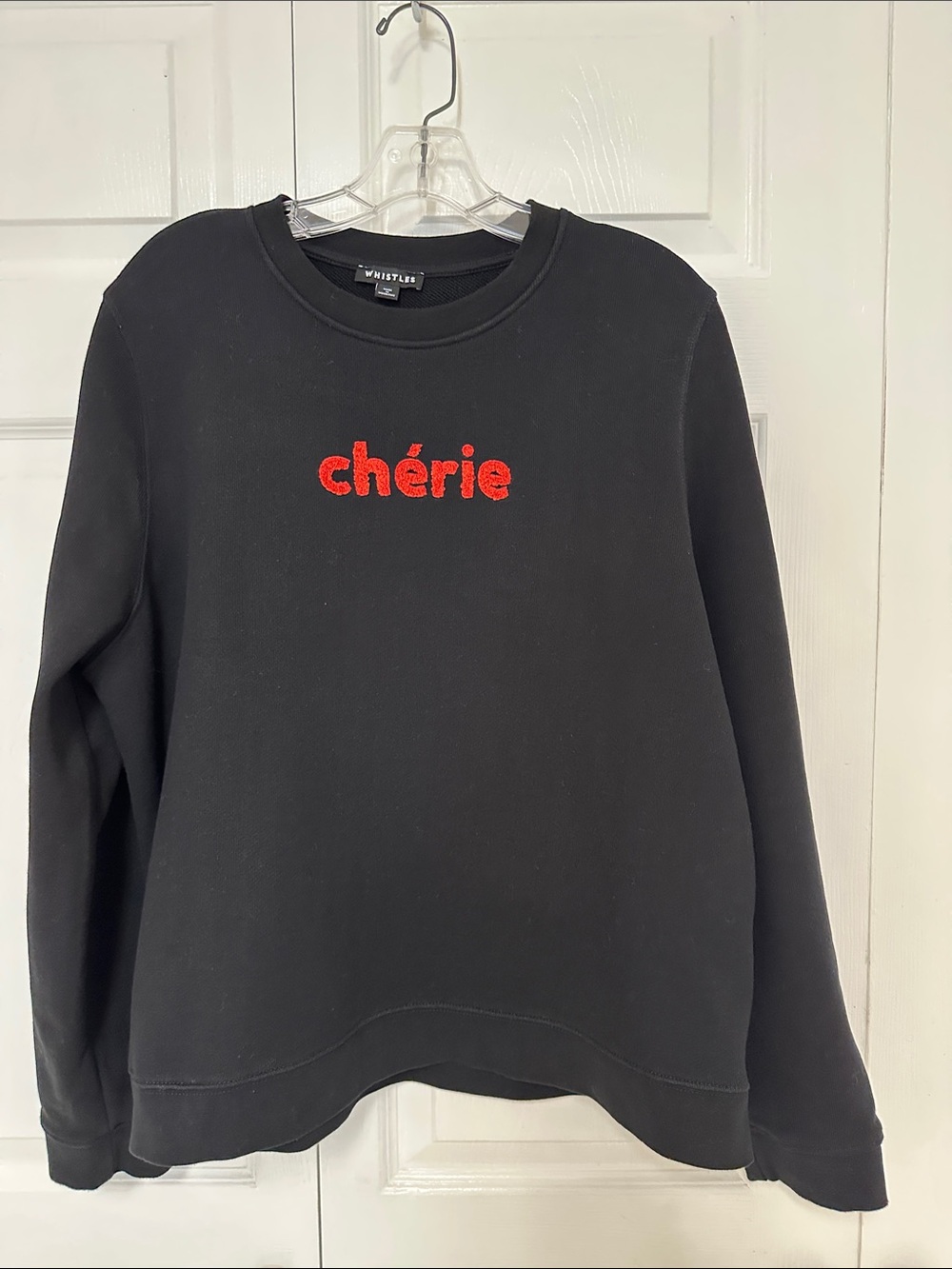 EUC Whistles Black Sweatshirt with Red 'chérie' Embroidery